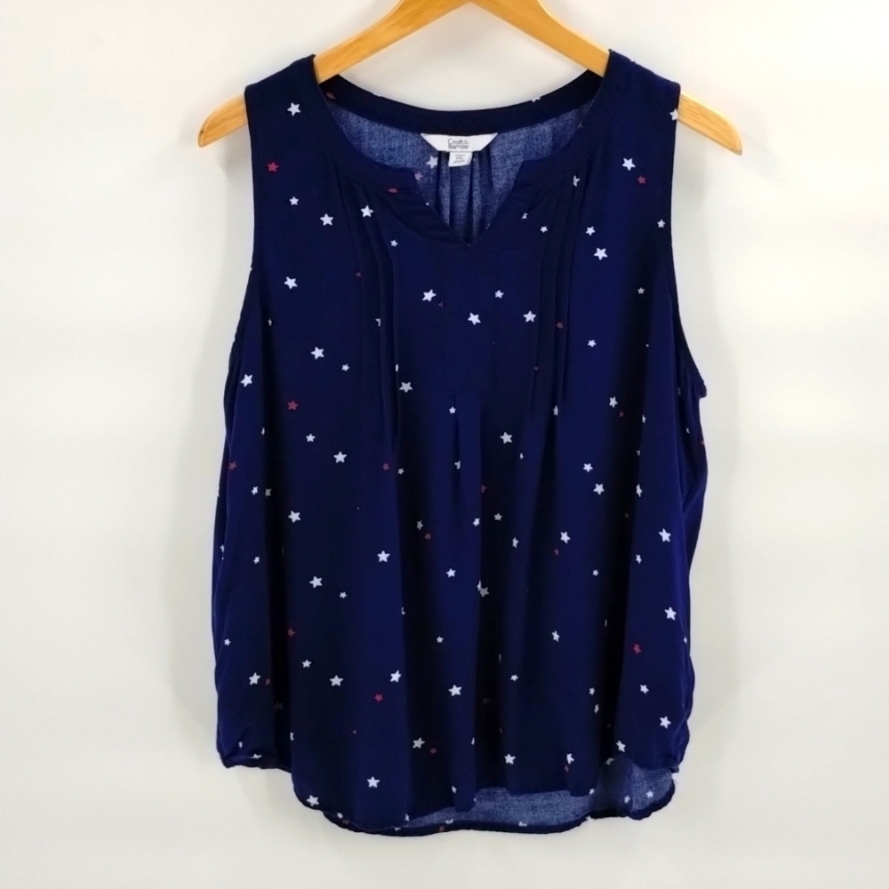 Croft & Barrow navy with red and white stars sleeveless blouse size XLP